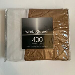 JC Penny Wrinkle Guard 100% Cotton Sateen 400 Thread Count Camel Queen Bedskirt